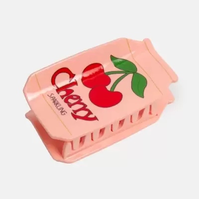 Presilha de cabelo cor-de-rosa com desenho de cerejas e texto Cherry Sparkling