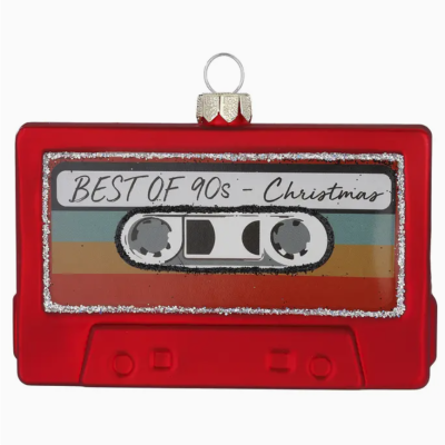 Enfeite de Natal em forma de cassete vermelho com texto BEST OF 90s - Christmas