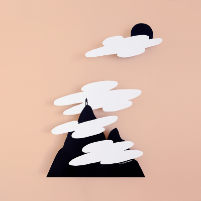 Adesivo de parede com montanhas, nuvens e sol