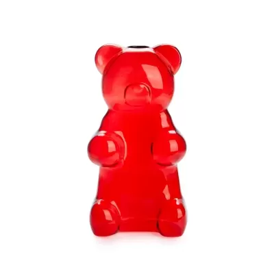 Figurinha de urso vermelho translúcido em vidro ou acrílico