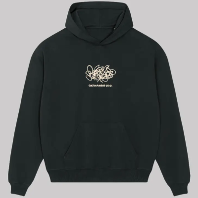 Camisola preta com capuz e logótipo central creme