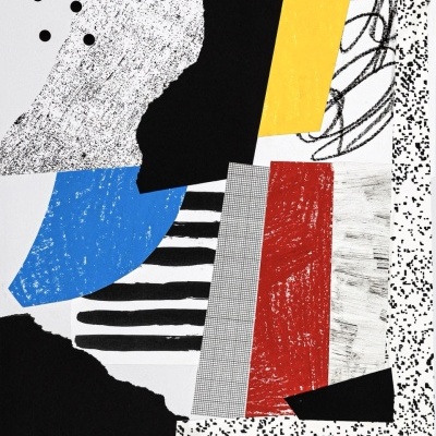 Ilustração abstrata colorida com formas geométricas e padrões variados