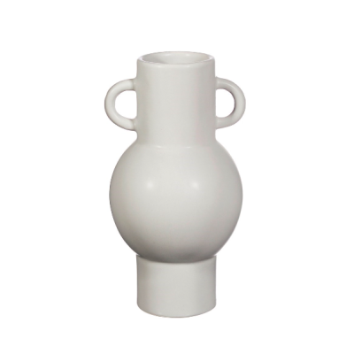 Vaso decorativo branco em cerâmica com duas alças pequenas