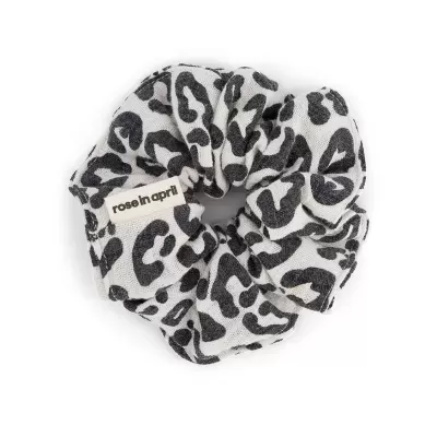 Elástico de cabelo padrão animal preto e branco com etiqueta