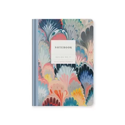 Caderno com capa colorida padrão marmoreado e encadernação azul