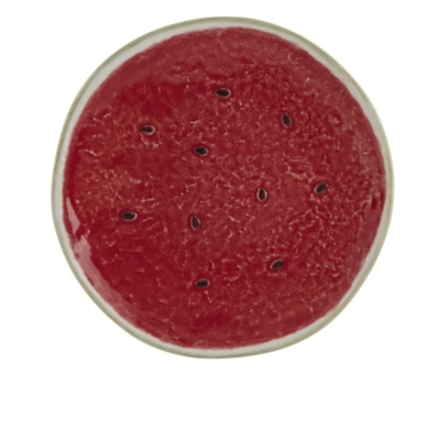 Prato redondo com desenho de fatia de melancia