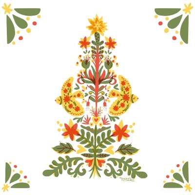 Padrão floral colorido com balões amarelos e folhagem verde