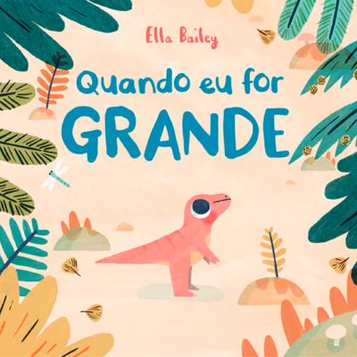 Capa de livro infantil com dinossauro e plantas coloridas