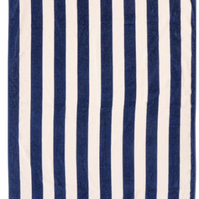 toalha de banho azul e branca às riscas retangular