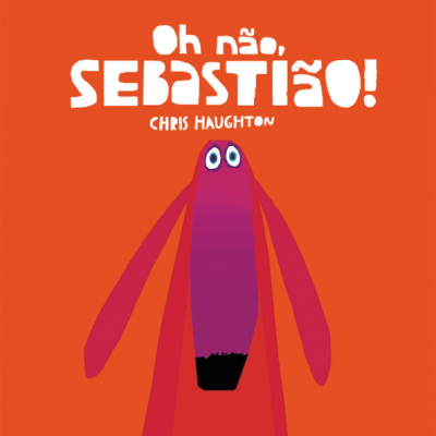 Capa de livro 'Oh não, SEBASTIÃO!' com ilustração de personagem roxo e vermelho
