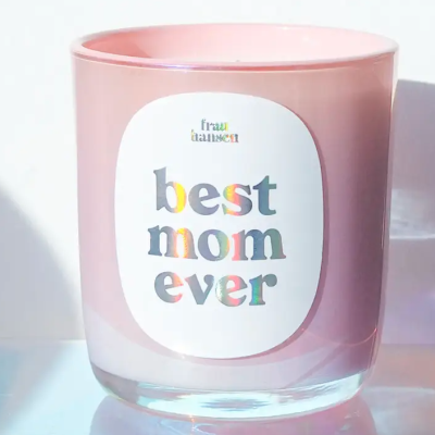 Vela perfumada rosa com etiqueta best mom ever