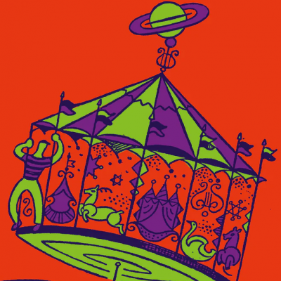 Capa de livro com ilustração de carrossel colorido e texto em português e tcheco