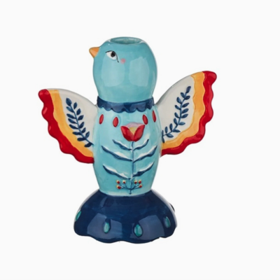Vaso decorativo em forma de pássaro azul colorido em cerâmica