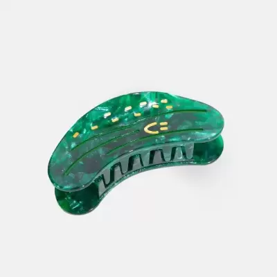 Presilha de cabelo verde marmoreada com detalhes dourados
