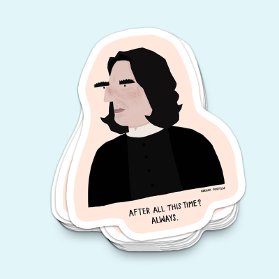 Adesivo com personagem ilustrada e texto inspiracional