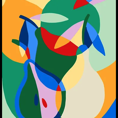 Imagem abstrata com formas coloridas sobrepostas em verde, azul, vermelho, laranja, amarelo e rosa