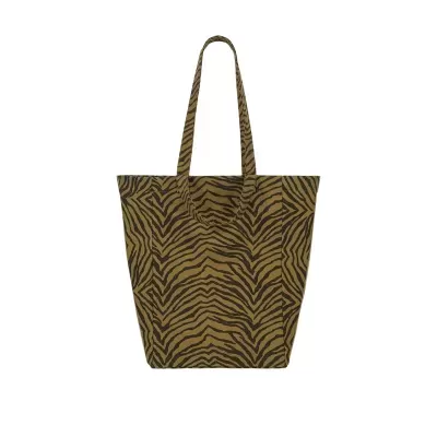 Mala tote bag animal print castanho e preto com alças compridas
