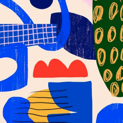 Composição abstrata colorida com formas geométricas e padrões variados