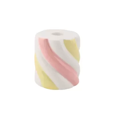 Vaso cerâmico pequeno espiral creme rosa amarelo