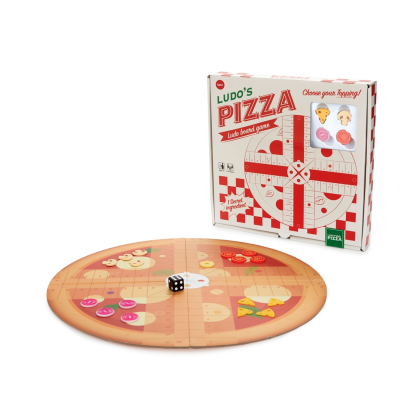 Jogo de tabuleiro Ludos Pizza com tabuleiro redondo e peças coloridas