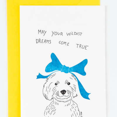 Cartão de felicitações com desenho de cão e texto inspirador