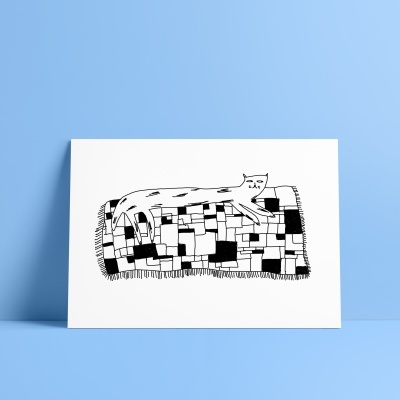 Ilustração minimalista de gato em padrão preto e branco