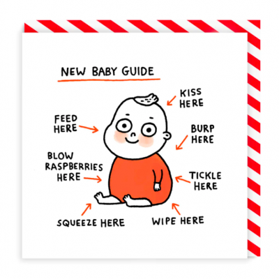 Guia ilustrado de bebé com setas e instruções em inglês