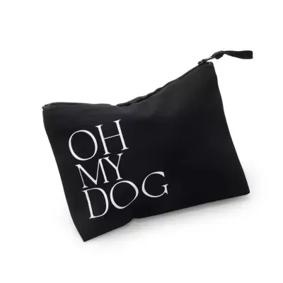 Necessaire preta com texto branco OH MY DOG