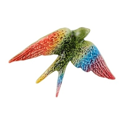 Figura decorativa de andorinha colorida em cerâmica