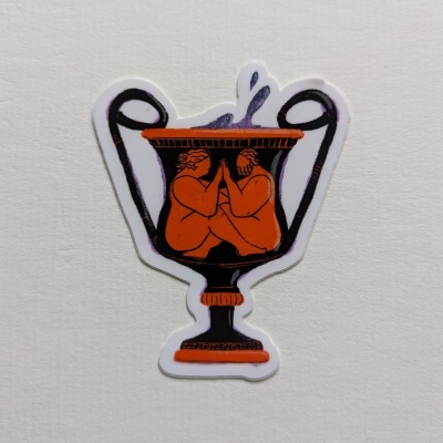 Adesivo de ânfora grega com figuras masculinas em estilo antigo