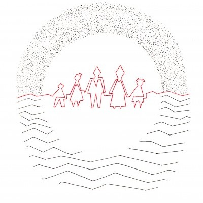 Ilustração minimalista de cinco figuras humanas com padrões pontilhados e linhas onduladas