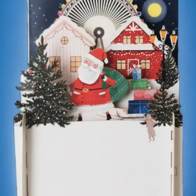 Diorama de Natal em papel com Pai Natal e decoração festiva