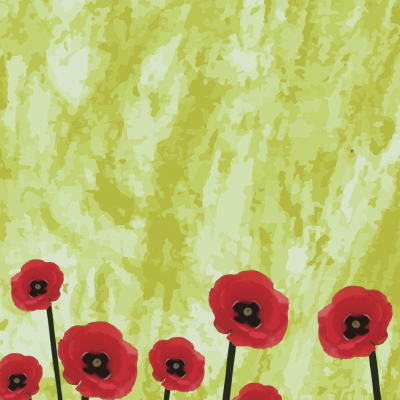 Flores vermelhas com centro preto em fundo amarelo texturado