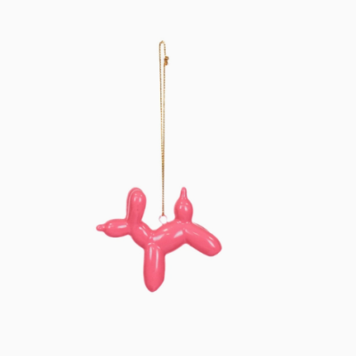 Pendente decorativo cão cor-de-rosa em plástico brilhante com corrente dourada