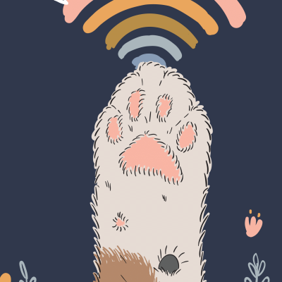 Ilustração de pata de gato com texto motivacional em fundo azul