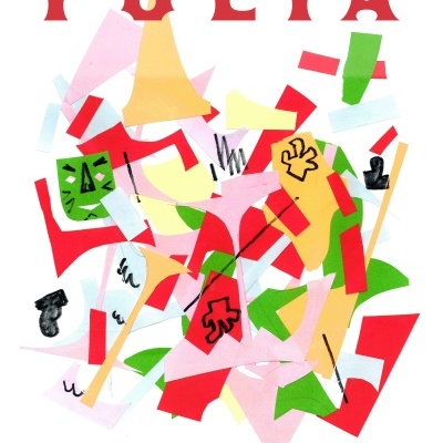 Cartaz colorido com colagens de papel e texto FOLIA no topo