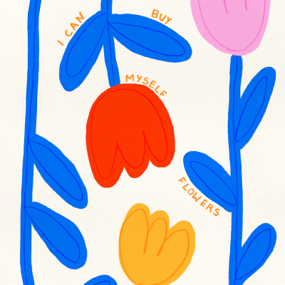 Desenho colorido de flores estilizadas com texto em inglês