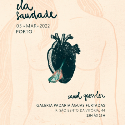 Cartaz promocional com ilustração de coração e texto com data e local