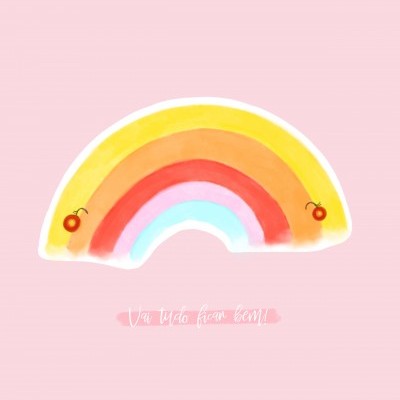 Ilustração colorida de um arco-íris com texto motivacional em português