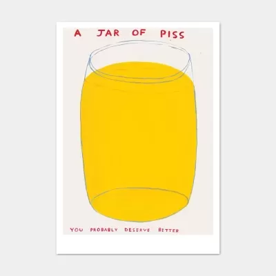 Desenho de jarro amarelo com texto vermelho em fundo branco