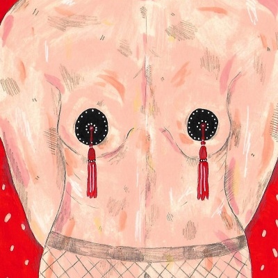Ilustração de torso feminino com acessórios e meia arrastão