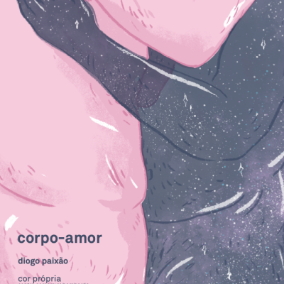 Ilustração de dois corpos em abraço com texto de anúncio