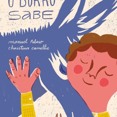 Capa de livro ilustrada com criança e sombra de burro azul e texto O BURRO SABE.