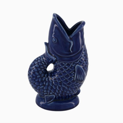 Jarra cerâmica azul em forma de peixe decorativo