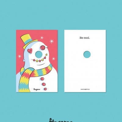 Dois cartões com ilustração de boneco de neve e texto 'Be cool.'
