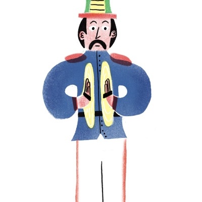 Ilustração de soldado com címbalos em fundo branco