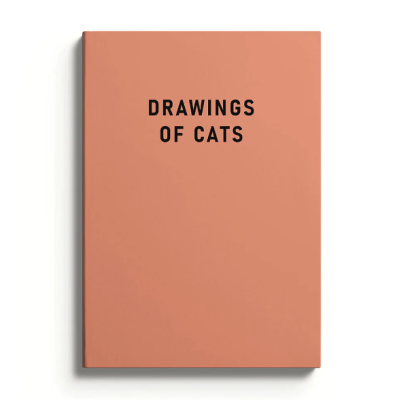 Livro rosa salmão com o título 'DRAWINGS OF CATS'