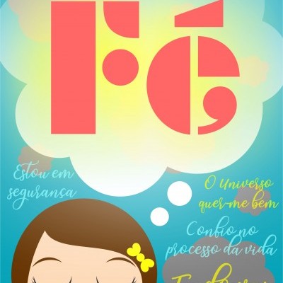 Ilustração de rosto feminino e texto motivacional em nuvem sobre fundo azul