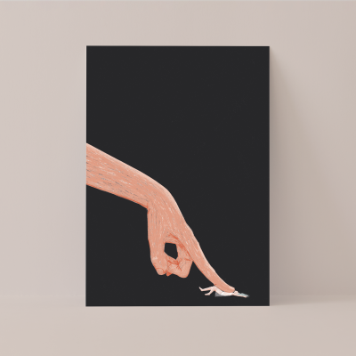 Cartaz com fundo preto e ilustração de mão apontando um dedo