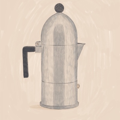 Fogareiro moka cinzento com pega preta em fundo bege